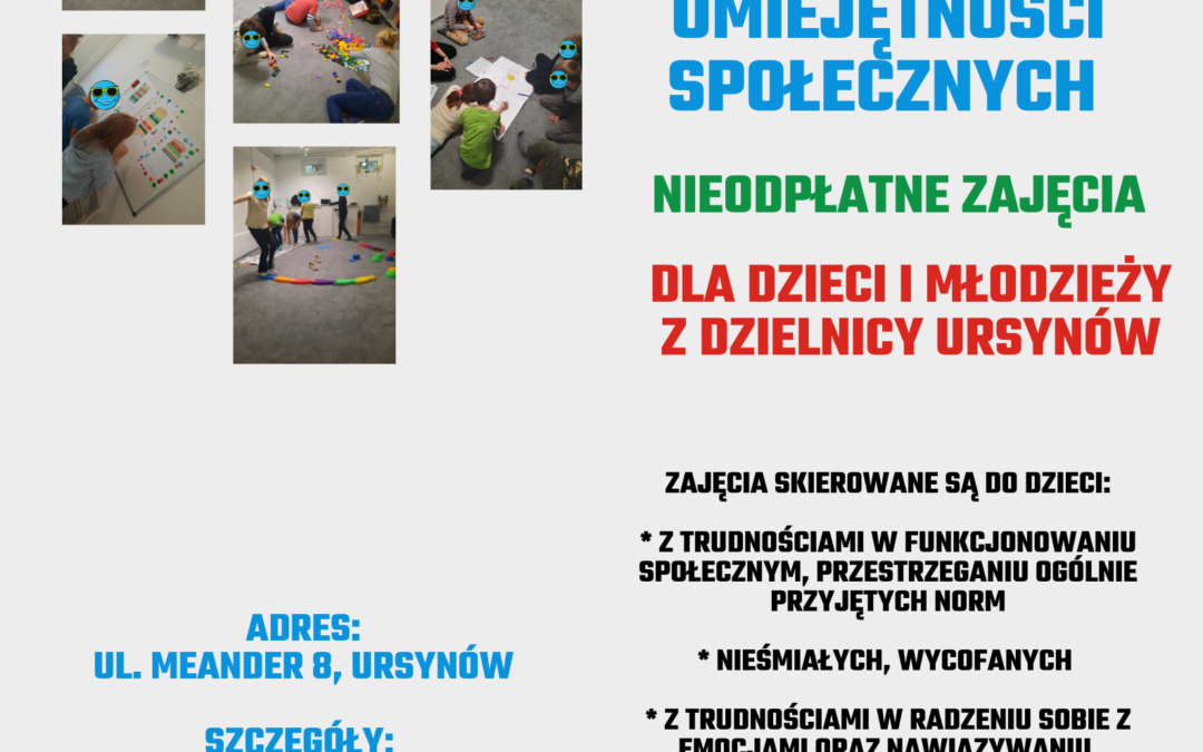 Zajęcia dla dzieci i młodzieży finansowane ze środków Dzielnicy Ursynów